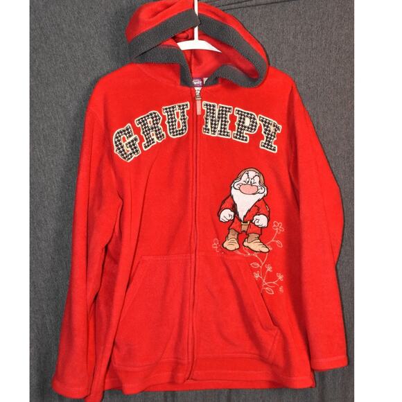 Disney Grumpy Women's 2XL Hoodie Full Zip Red Fleece Plus Size XXL Jacket - Picture 1 of 9